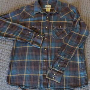 Ariat Harland Retro Fit Blue Plaid Pearl Snap Long Sleeve Flannel Shirt Size XL